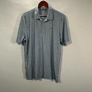 Travis Mathew Polo Shirt Mens XL Blue Gray Short Sleeve Logo Split Hem